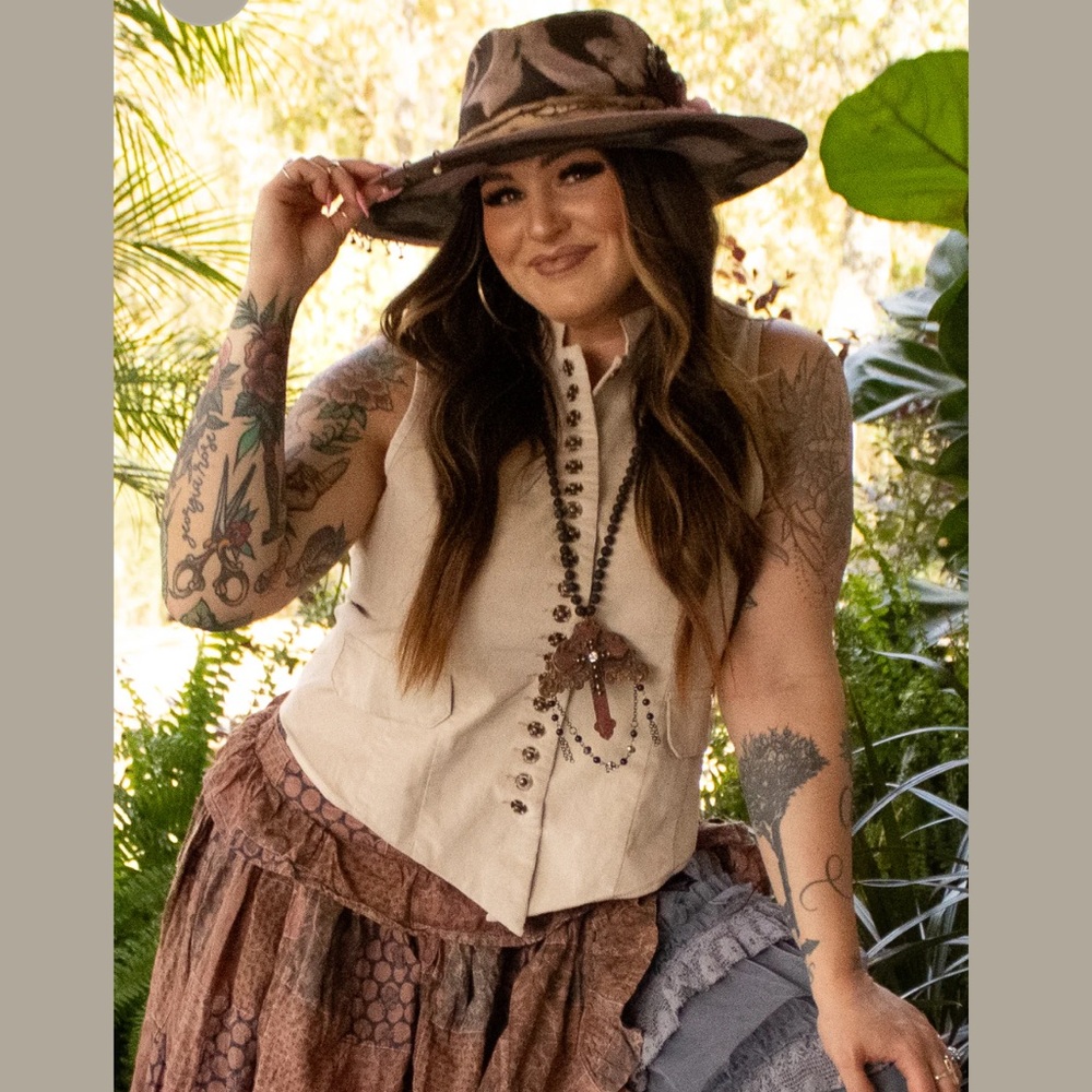 Jaded Gypsy Cream corduroy Sleeveless Button-Front Vest with Decorative Buttons